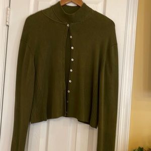 Teddi woman’s olive green sweater set. Size 14.